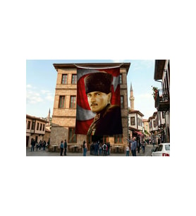 Mavi Gözlü Kalpaklı Gazi Mustafa Kemal Atatürk Ay Yıldız Poster Poster Bayrak Premium Raşel Kumaş ATA37