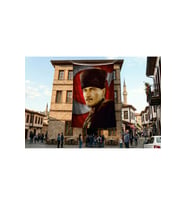 Mavi Gözlü Kalpaklı Gazi Mustafa Kemal Atatürk Ay Yıldız Poster Poster Bayrak Premium Raşel Kumaş ATA37
