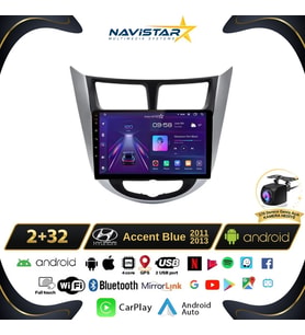 Hyundai  Accent Blue 2011-2013 Model 2+64GB Android 13 Kablosuz Carplay Navigasyon Multimedya Sistemi