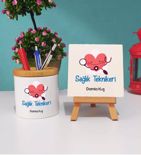 Sağlık Teknikeri Kalemlik ve Dekoratif Taş Baskı Hediye Seti