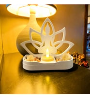 3D Baskı Lotus Buda Mumluk - Dekoratif Tealight Mumluk-Beyaz