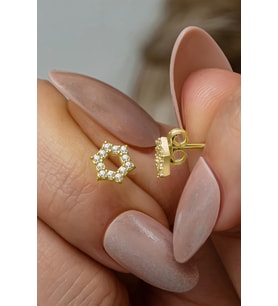 925 Ayar Gümüş Gold Kaplama Minimal Altıgen Model Küpe