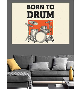 Born To Drum Bateri Yazısı Dekoratif Kanvas - Mdf Ahşap Tablo