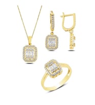 Baget Taşlı Üçlü Gümüş Modern Set Takım