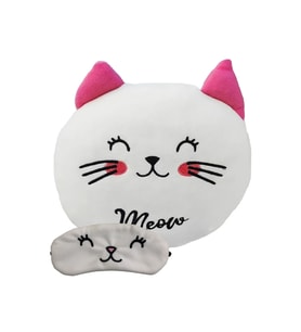 Sevimli Kedi Polar Yastık 35*35cm Göz Bandı Hediyeli (Beyaz)