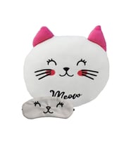 Sevimli Kedi Polar Yastık 35*35cm Göz Bandı Hediyeli (Beyaz)