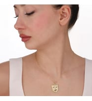 Kişiye Özel 925 Ayar Gümüş Tiyatro Maske Sembol Ağlayan Gülen Yüz Kolye (Gold)