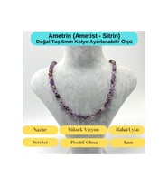 SERTİFİKALI Ametrin Doğal Taş 6mm Makrome Kolye 45cm- 55cm Ayarlanabilir Ölçü