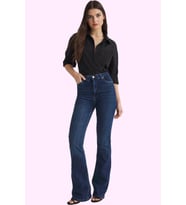 Kadın Denim İspanyol Paça Flare Pantolon Yüksek Bel Günlük Kullanım Yaz Aylarının Vazgeçilmezi (Mavi)