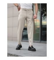 ERKEK PREMİUM DUBLE PAÇA BEL DESTEKLİ KUMAŞ PANTOLON (Bej)