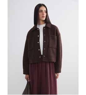 LCW Vision Kahverengi Gömlek Yaka Oversize Kadın Pelüş Ceket