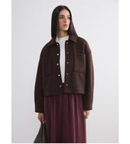 LCW Vision Kahverengi Gömlek Yaka Oversize Kadın Pelüş Ceket