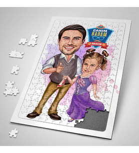 Prenses Kız ve Babası Karikatürlü Puzzle