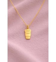 Kişiye Özel Kahve Bardağı Figürlü Kolye 925K Gümüş (Gold)