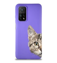 Xiaomi Mi 10T Soft Premier Kapak Catface Tasarımlı Silikon Kılıf - Mor (Şeffaf)