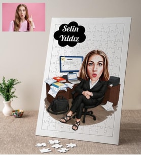 Memur, Masa Başı İş Yapan Karikatürlü Kişiye Özel Puzzle