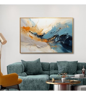 Yağlı Boya Dokulu Tablo  Renkli Soyut Altın Çerçeveli U08028