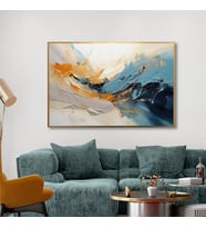 Yağlı Boya Dokulu Tablo  Renkli Soyut Altın Çerçeveli U08028