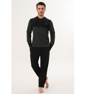 Mecit 2999 Yeşil-Siyah Selanik Kumaş Kışlık Erkek Pijama Takımı