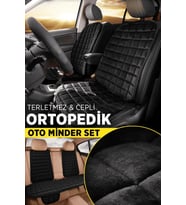 Peugeot 2008 Siyah Renk Tay Tüyü Cepli & Terletmez Sırtlı Oto Koltuk Minder Seti - Koltuk Koruma Kılıfı (ÖN & ARKA TAM SET)