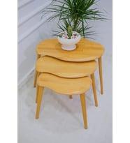Doğal Ahşap Zigon Sehpa, Masif 3'lü Set, Modern Masif Yan Sehpa (Naturel)