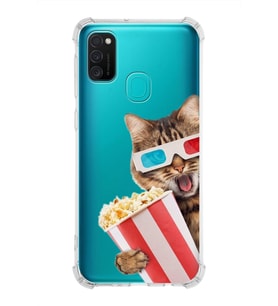 PrintiFy Samsung Galaxy M21 Uyumlu Kedi 1 Baskılı Şeffaf Köşe Korumalı Antişok Kılıf
