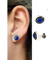 Lapis lazuli taşlı 925 ayar gümüş oval tasarım küpe