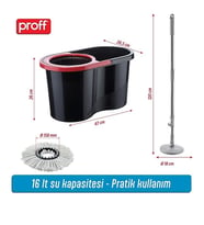 turbo Star Black Microfiber Döner Başlıklı Temizlik Seti Büyük Boy Mop 13 Lt. (Kırmızı-Siyah)