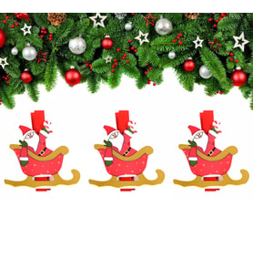 Yılbaşı Kızak Motifli Noel Baba Dekoratif Mandal 6'lı