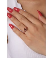 925 Ayar Gümüş Rose Kaplama Siyah Zirkon Taşlı Burgulu Ayarlanabilir Yüzük