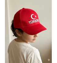Kitti 9-15 Yaş Ay Yıldız ve Türkiye Nakışlı Çocuk Kep Şapka (Kırmızı)