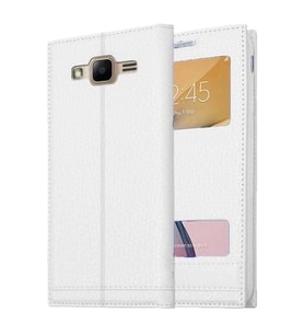 Samsung Galaxy J5 Uyumlu Pencereli Kapaklı Magnum Kılıf (Beyaz)