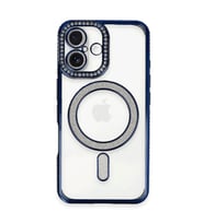 Apple İphone 16 Kılıf Joke Simli Magneticsafe Kılıf - Lacivert