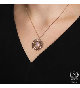 925 Ayar Gümüş Taşlı Papatya Kolye, Rose