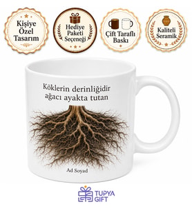 Ağaç Kökü Temalı Baskılı Kupa Bardak Hediye Doğa Sevgisi Porselen Mug