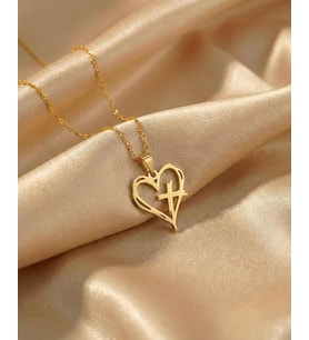 Tasarım Kalp ve Haç Model Kolye 925K Gümüş Sevgiliye Hediye (Gold)