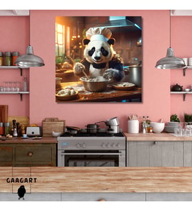 Kare Kanvas Mutfak Tablosu Aşçı Hayvanlar Sevimli Panda