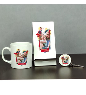 Babaya Hediye Fotoğraflı Üçlü Set (Kupa + Telefon Standı + Anahtarlık)