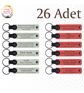 Beyaz & Nar Çiçeği, Müzik Kursu Katılımcılarına Anı, 26’lı Set, İsim Yazılabilen Deri Anahtarlık