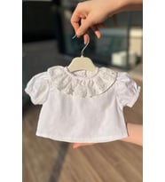 Fisto Yaka Pamuklu Kız Çocuk Bebek Beyaz Bluz Kısa Kol Üst