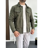 Erkek Slim Fit Cepli Nubuk Ceket Yeşil Edw081