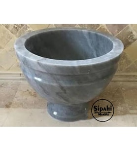 Sipahi Marble Gri Mermer Ayaklı Yuvarlak Kurna