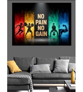 No Pain No Gain Spor Motivasyonu Dekoratif Kanvas - Mdf Ahşap Tablo