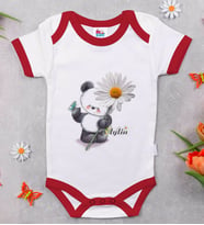 BK Kids Kişiye Özel Papatya Temalı Kırmızı Bebek Body Zıbın-9