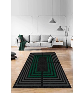 Yeşil Çerçeveli Kaymaz Taban Makinede Yıkanabilir Halı RV096 - 100 x 160 cm