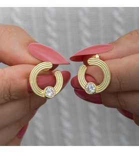 Gümüş Gold Tektaş Halka Kadın Çivili Küpe