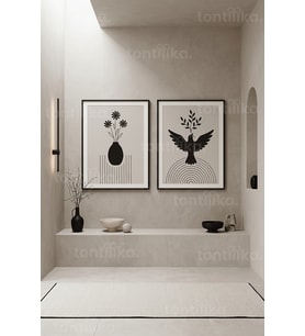 Minimalist Doğa Simgeleri 2'li Ahşap Çerçeveli Tablo Seti