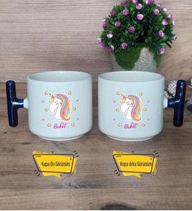 Unicorn Kupa Bardak T Lacivert Kulplu Kadın Arkadaşa Doğum Günü Hediyesi