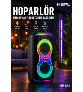 Hepu HP-S60 6000W Işıklı Karaoke Hoparlörü - Kablosuz Mikrofon Setli Parti Hoparlörü