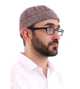 Bordo Katlamalı Çift Renk Kışlık Kadife Takke (Karışık)